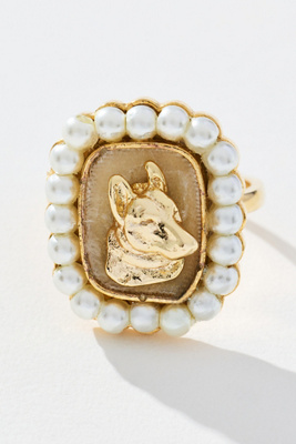 By Anthropologie Dog Cameo Cocktail Ring In Multi