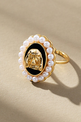 By Anthropologie Dog Cameo Cocktail Ring In Gold