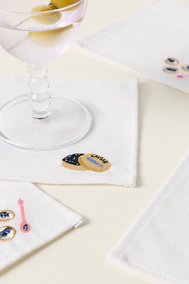 Frasier Sterling Linen Blend Caviar Cocktail Napkins, Set of 4 #1