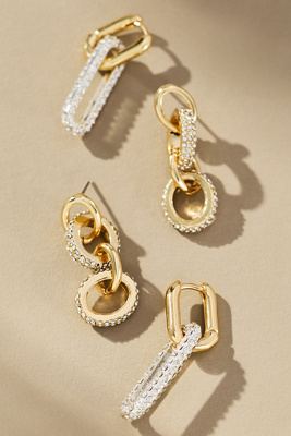 Maeve Crystal Chain Linked Earrings, Set Of 2 In Gold