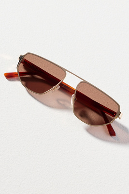 Lu Goldie Slim Angled Metal Sunglasses In Brown