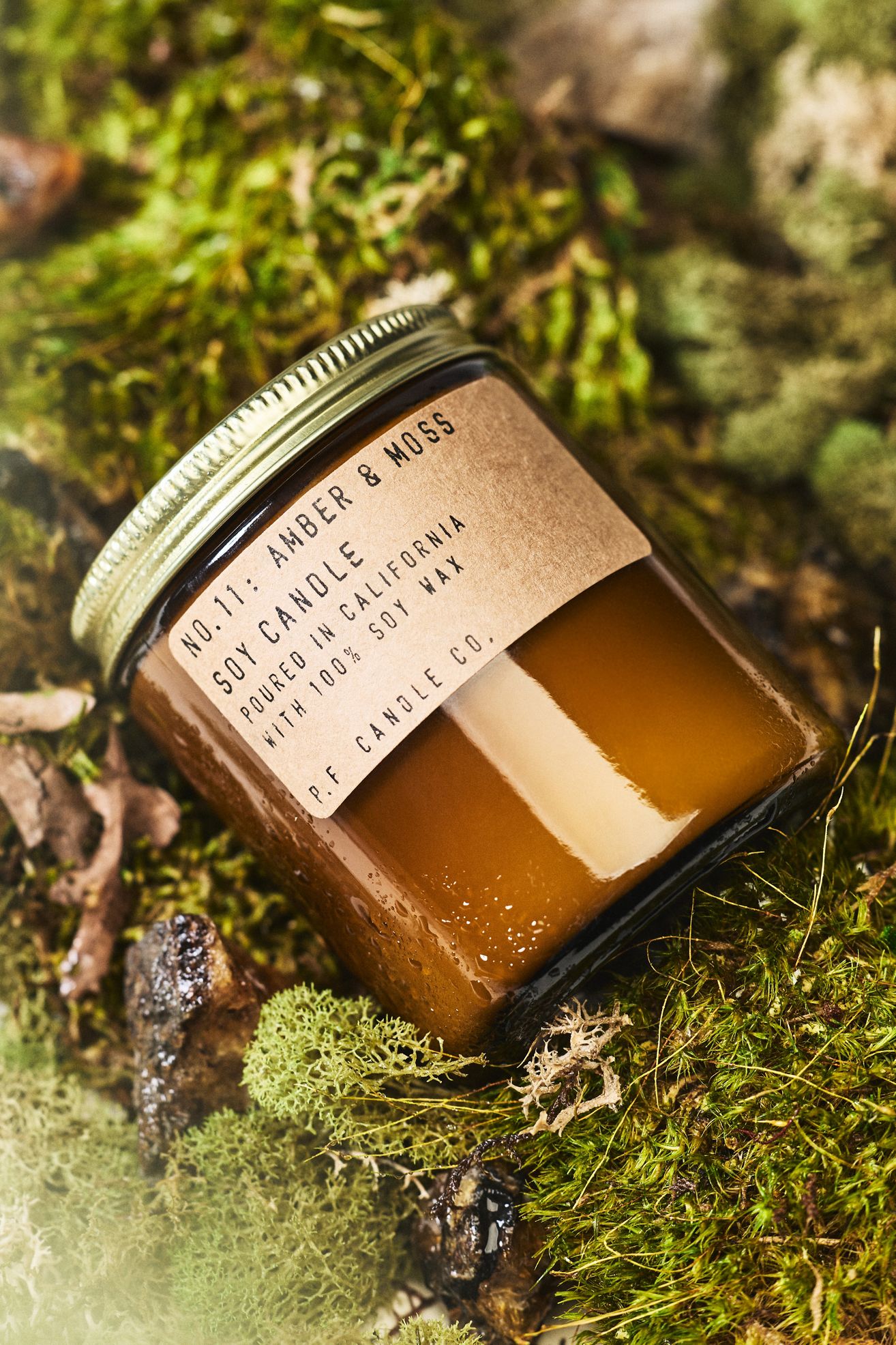 P.F. Candle Co. Woody Amber & Moss Glass Candle - Amber & Moss, Standard, S