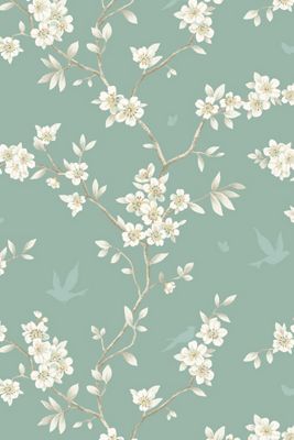 Marine Green Hanami Trail Chinoiserie Unpasted Wallpaper