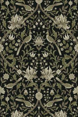 Anthropologie Ebony & Rosemary Vintage Bird Ogee Peel-and-stick Wallpaper In Multi