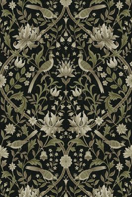 Ebony & Rosemary Vintage Bird Ogee Peel-and-Stick Wallpaper