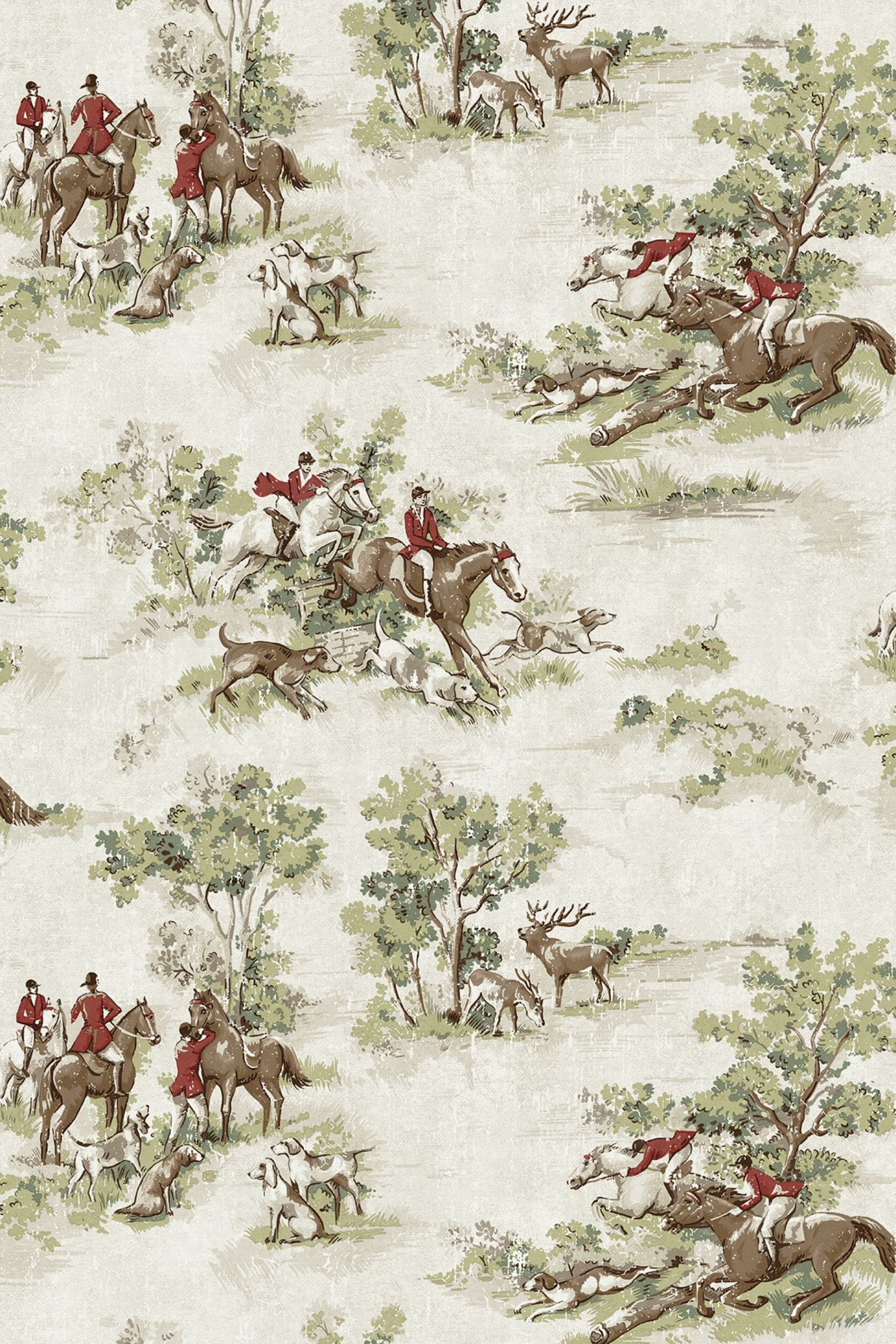 Rosemary & Garnet Horse Race Toile Peel-and-Stick Wallpaper - Cream, Peel & Stick