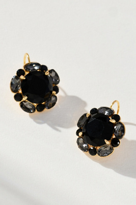 By Anthropologie Floral Crystal Drop Earrings In Black