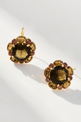 By Anthropologie Floral Crystal Drop Earrings In Brown