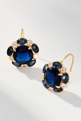 By Anthropologie Floral Crystal Drop Earrings In Blue