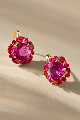 By Anthropologie Floral Crystal Drop Earrings In Pink