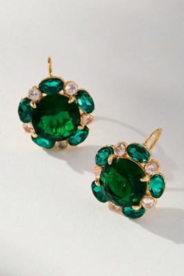 By Anthropologie Floral Crystal Drop Earrings In Green