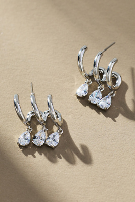 By Anthropologie Crystal Huggie Earrings In Silver