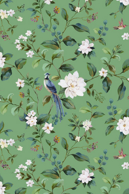 Anthropologie Bird Vine Chinoiserie Non-woven Matte Peel-and-stick Wallpaper In Green