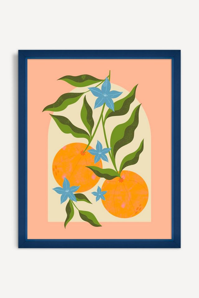 Orange Branch with Blue Flowers Wall Art #1