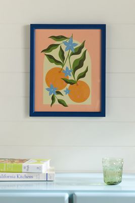 Orange Branch with Blue Flowers Wall Art