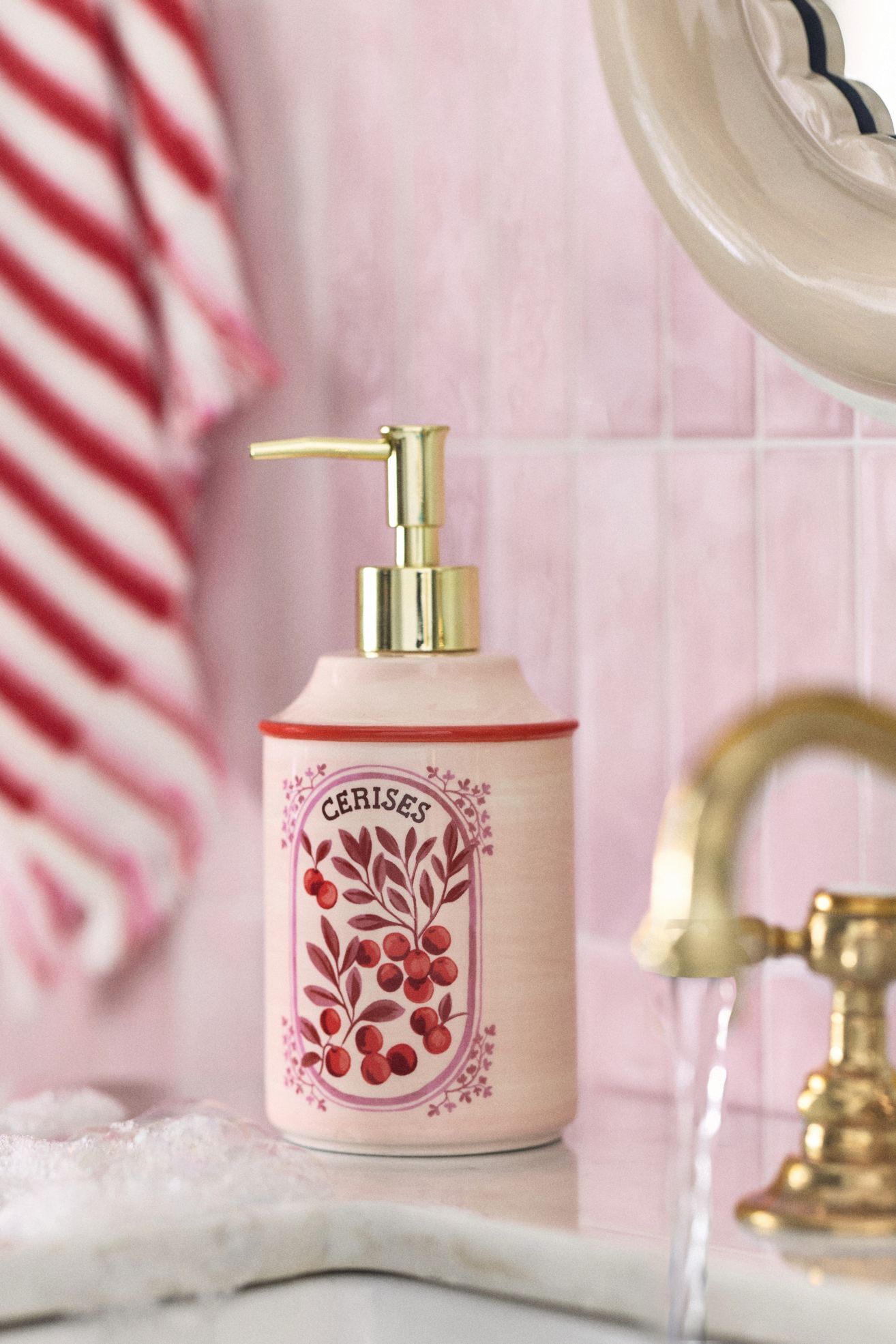 Cerise Ceramic Soap Dispenser - Pink, Standard, One Size