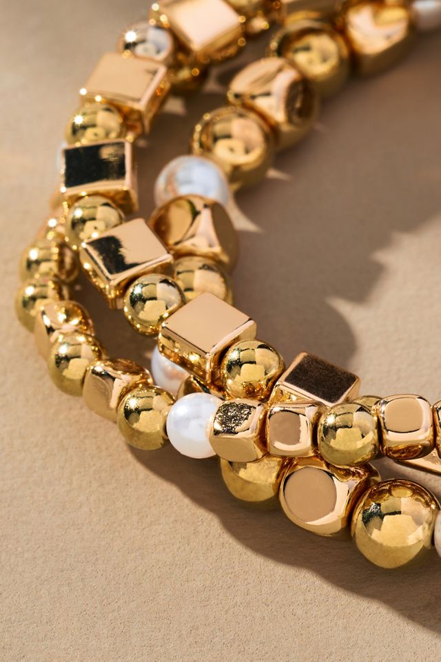 Metallic Beaded Bracelets, Set of 3 #1
