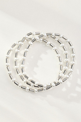 By Anthropologie Pearl Beaded Bracelets, Set Of 3 In Metallic