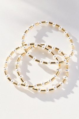 By Anthropologie Pearl Beaded Bracelets, Set Of 3 In Gold