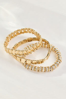 By Anthropologie Assorted Stretch Bracelets, Set Of 3 In Gold