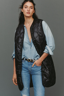 Do Everything In Love Long Quilted Puffer Vest Jacket In Black