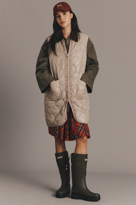 Do Everything In Love Long Quilted Puffer Vest Jacket In Multi