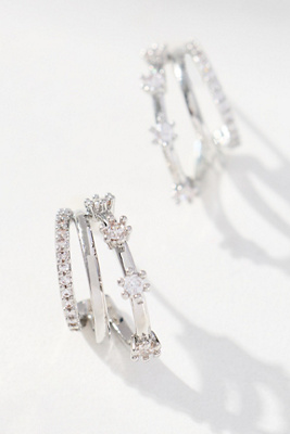 By Anthropologie Triple Layer Crystal Huggie Earrings In Silver