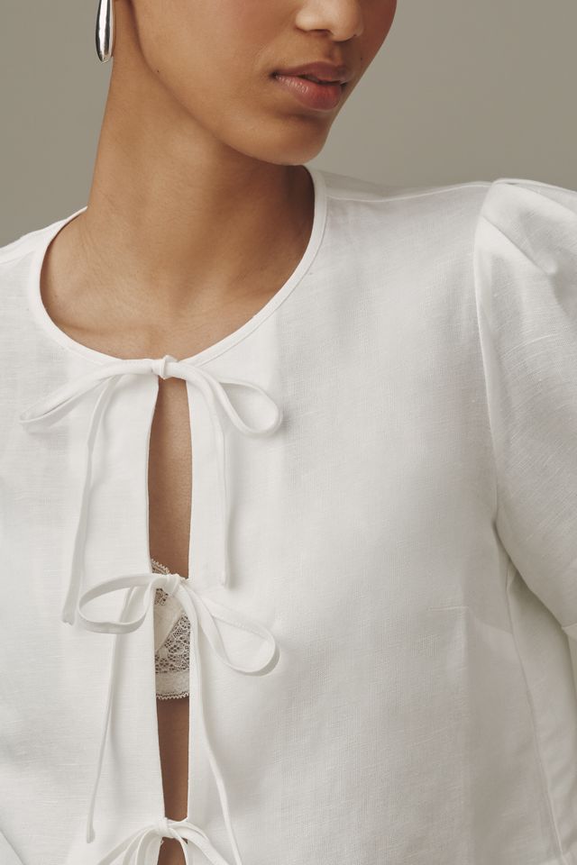Sister New York Tie-Front Linen Blend Top #1