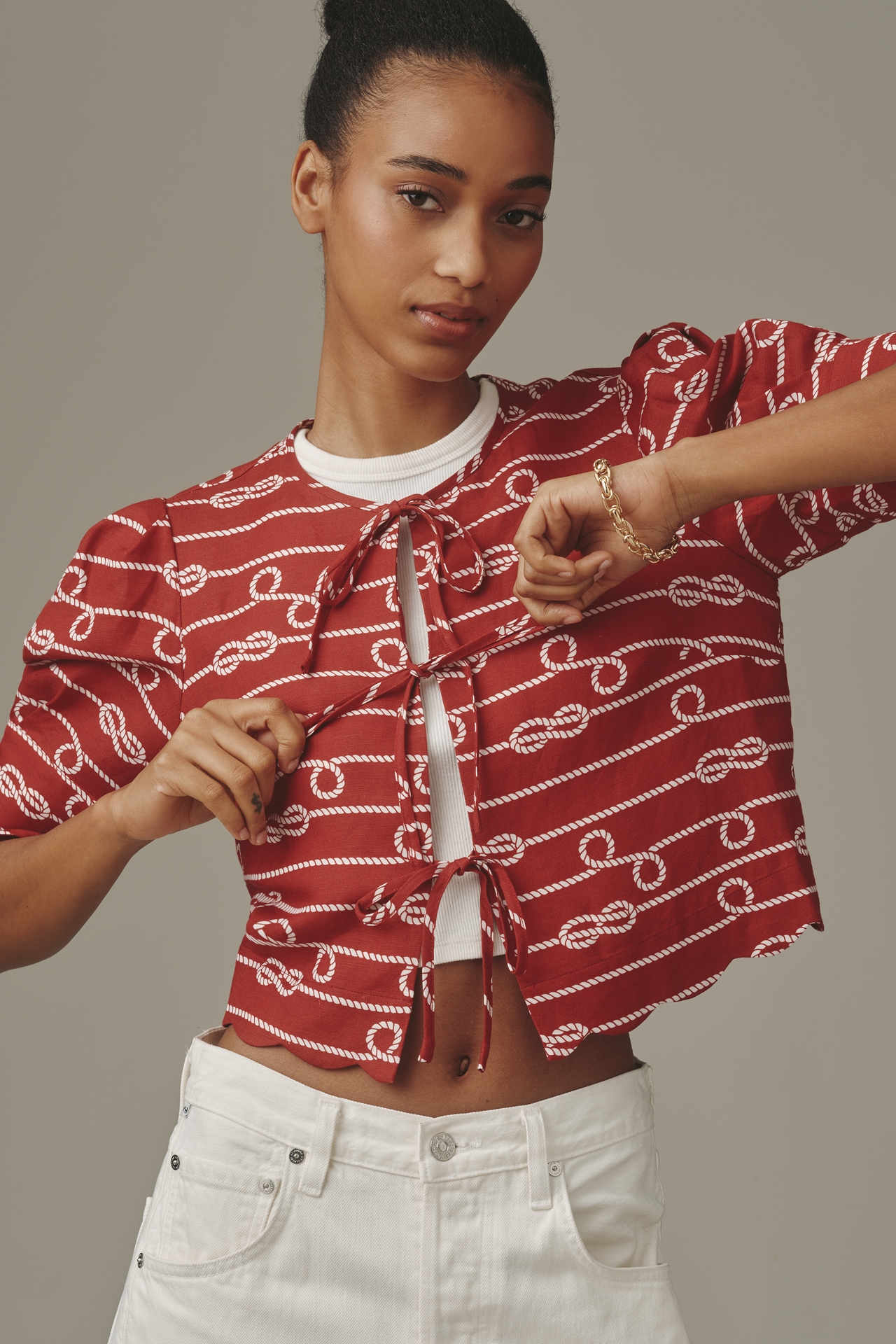 Sister New York Tie-Front Linen Blend Top