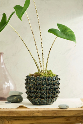 Green Ruffle Stoneware Planter