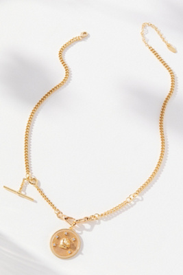 By Anthropologie Dog Coin Crystal Necklace In Gold