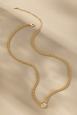 By Anthropologie Thick Chain Crystal Necklace In Gold