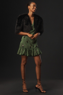 By Anthropologie Patterned Faux Fur Bolero Jacket In Black