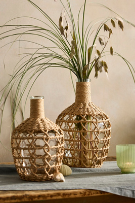 Nautical Woven Rattan + Glass Vase