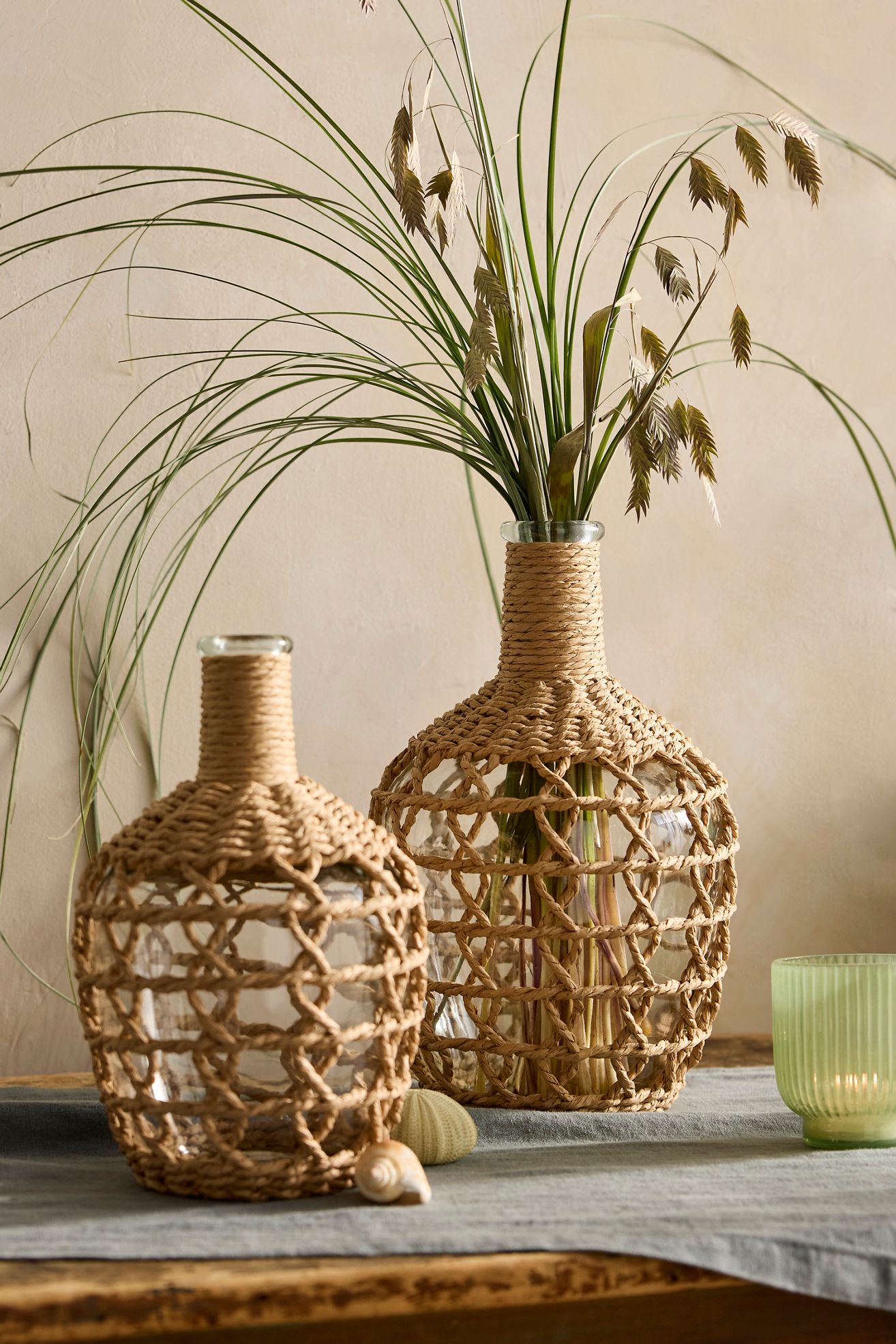 Nautical Woven Rattan + Glass Vase - Brown Pattern