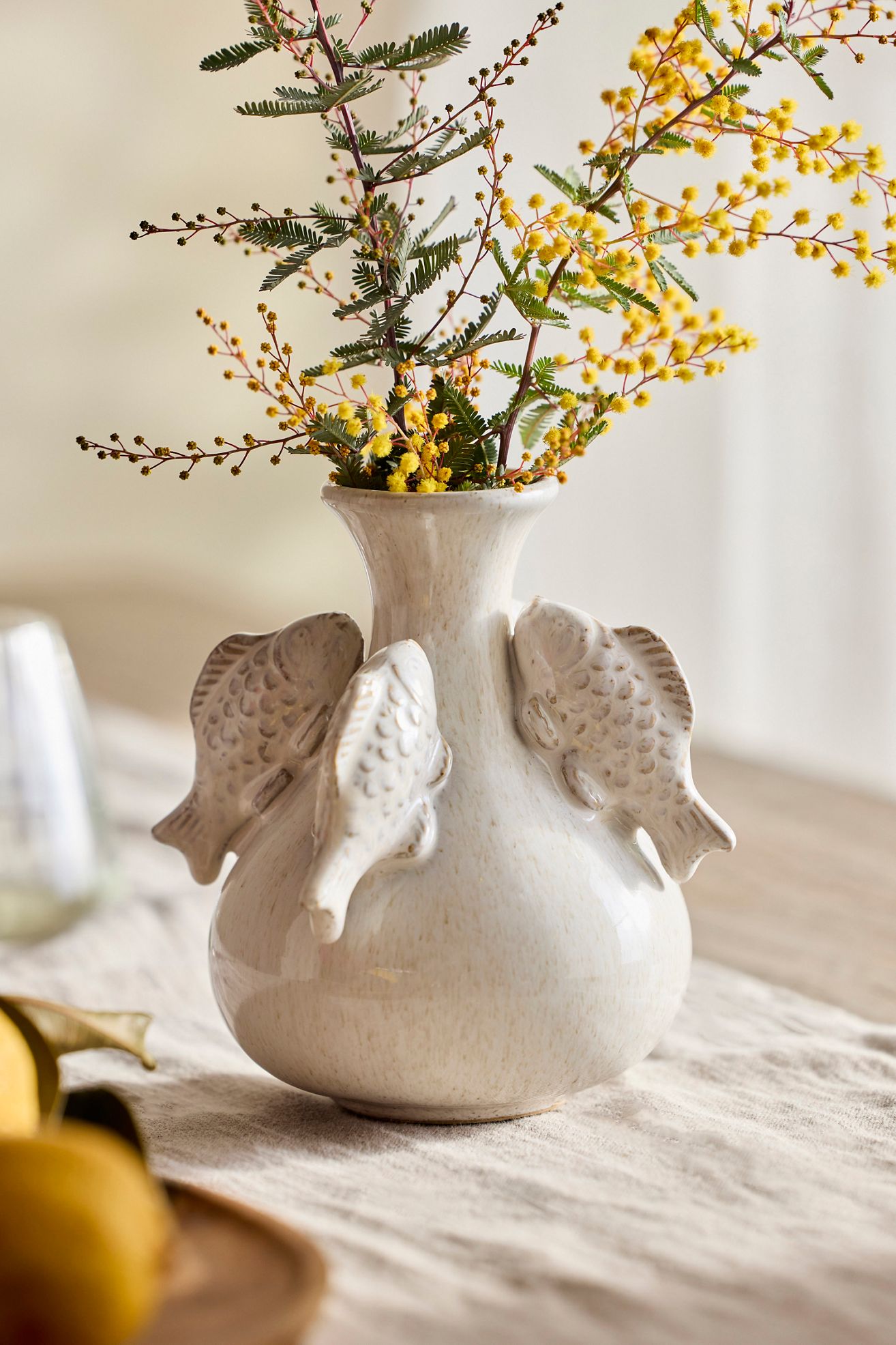 School of Fish Ceramic Vase - White, L