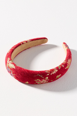 By Anthropologie Puffy Tapestry Headband In Red