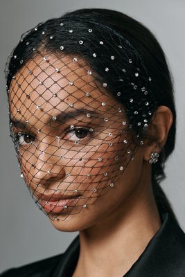 By Anthropologie Embellished Cage Veil In Black