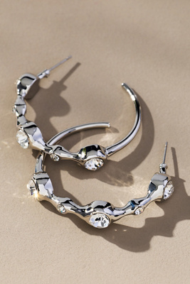 By Anthropologie Crystal Squiggle Hoop Earrings In Silver