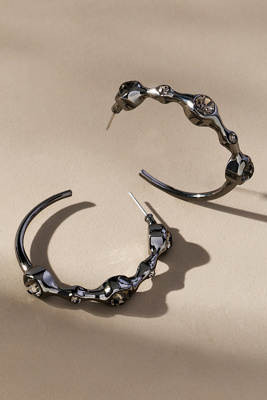 By Anthropologie Crystal Squiggle Hoop Earrings In Silver
