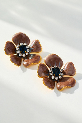 The Pink Reef Floral Post Earrings In Brown