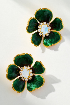 The Pink Reef Floral Post Earrings In Green