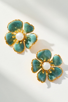 The Pink Reef Floral Post Earrings In Blue