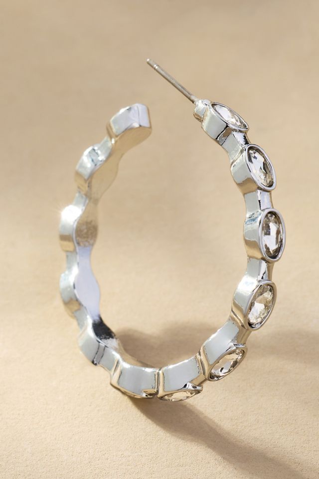 Wavy Crystal Hoop Earrings #1