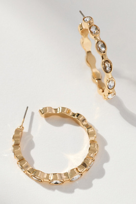 By Anthropologie Wavy Crystal Hoop Earrings In Gold