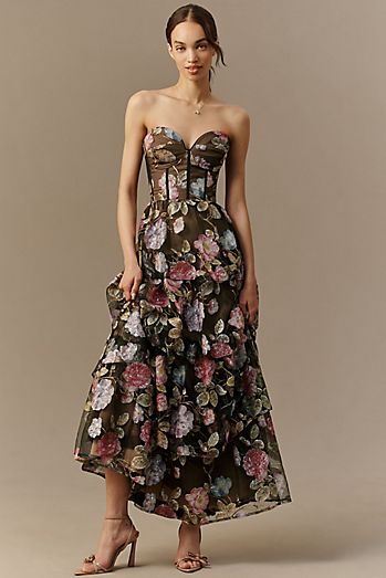 floral wedding guest dresses V Neck Ankle Length Short Sleeves Dress, Floral / L stand out in our bold and beautiful dress! Blue Botanical Floral Wedding Guest