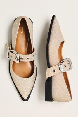 Maeve @merricksart X  Pointed-toe Moto Mary Jane Flats In Gold