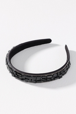 By Anthropologie Satin Gem Headband In Black