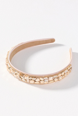 By Anthropologie Satin Gem Headband In Gold