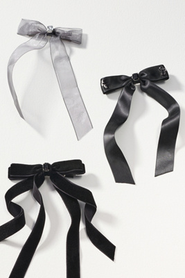 By Anthropologie Gemstone Bow Hair Clips, Set Of 3 In Black